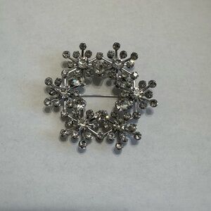 Silver Crystal Snowflake Circle Brooch - Women's Jewelry